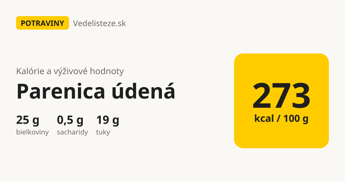 Parenica údená: 273 kcal, 25 g bielkovín, 0,5 g sacharidov a 19 g tukov na 100 g